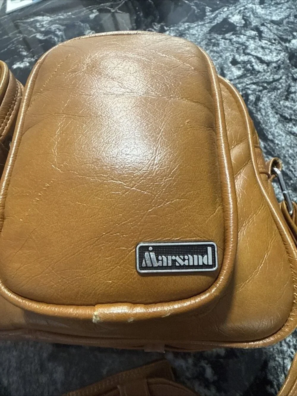 Vintage MARSAND Camel Faux Leather Vegan CAMERA Bag Padded Zippered Pockets
